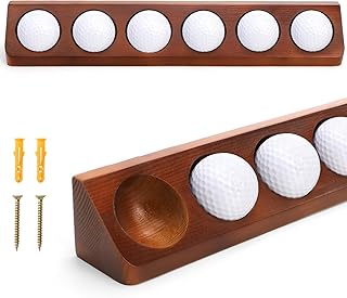 Jucoan Golf Ball Display Case, Wooden Wall Mounted or Desktop Golf Ball Display Holder Rack for 6 Balls, Golfer Gift for Hole in One, Course Memorabilia & Collectibles, Men Golf Enthusiasts