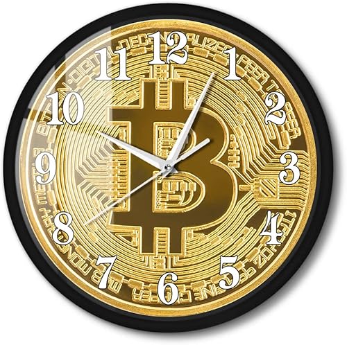 Miniatura 1 de Reloj de pared con símbolo de Bitcoin de 12 pulgadas con marco de metal, moderno cuarzo silencioso sin tictac, decoración de criptomonedas BTC