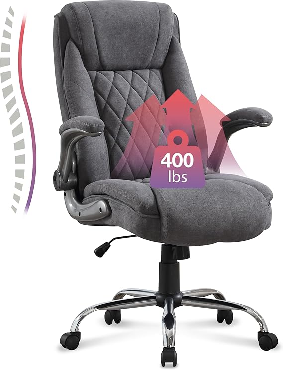 Executive Office Chair with Extra Wide Seat for Heavy People, 400lbs Computer Desk Chair with Adjustable Flip-Up Armrests, Breathable Fabric Ergonomic Chair for Home Office(Darkgray)
