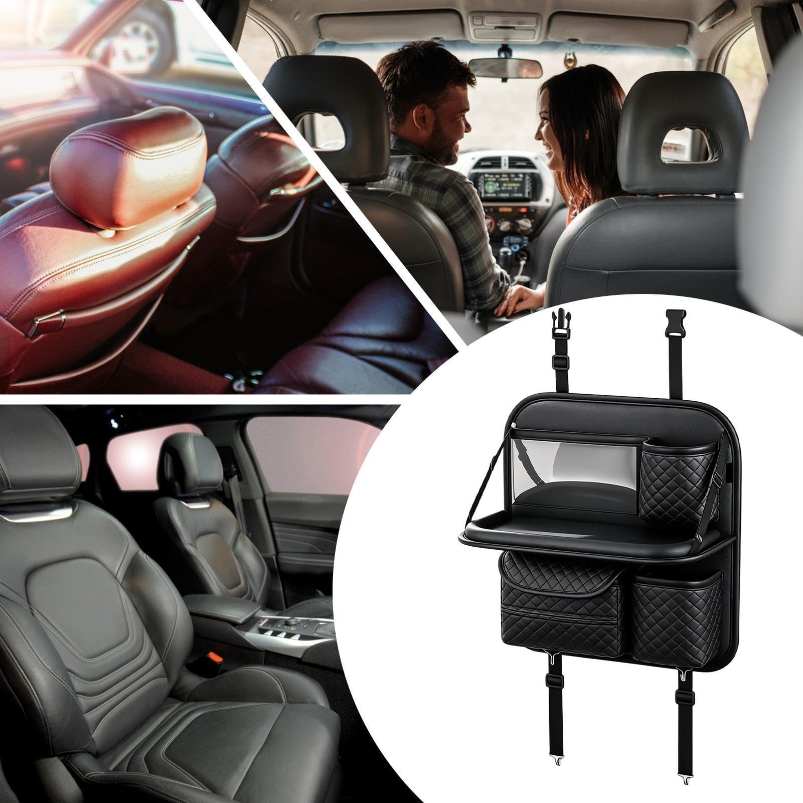 Organizer per sedile posteriore auto, anti-fuoriuscita, facile da installare | Organizer posteriore con portabicchieri per telefono, bevande, viaggi su strada, vacanze in famiglia e pendolari