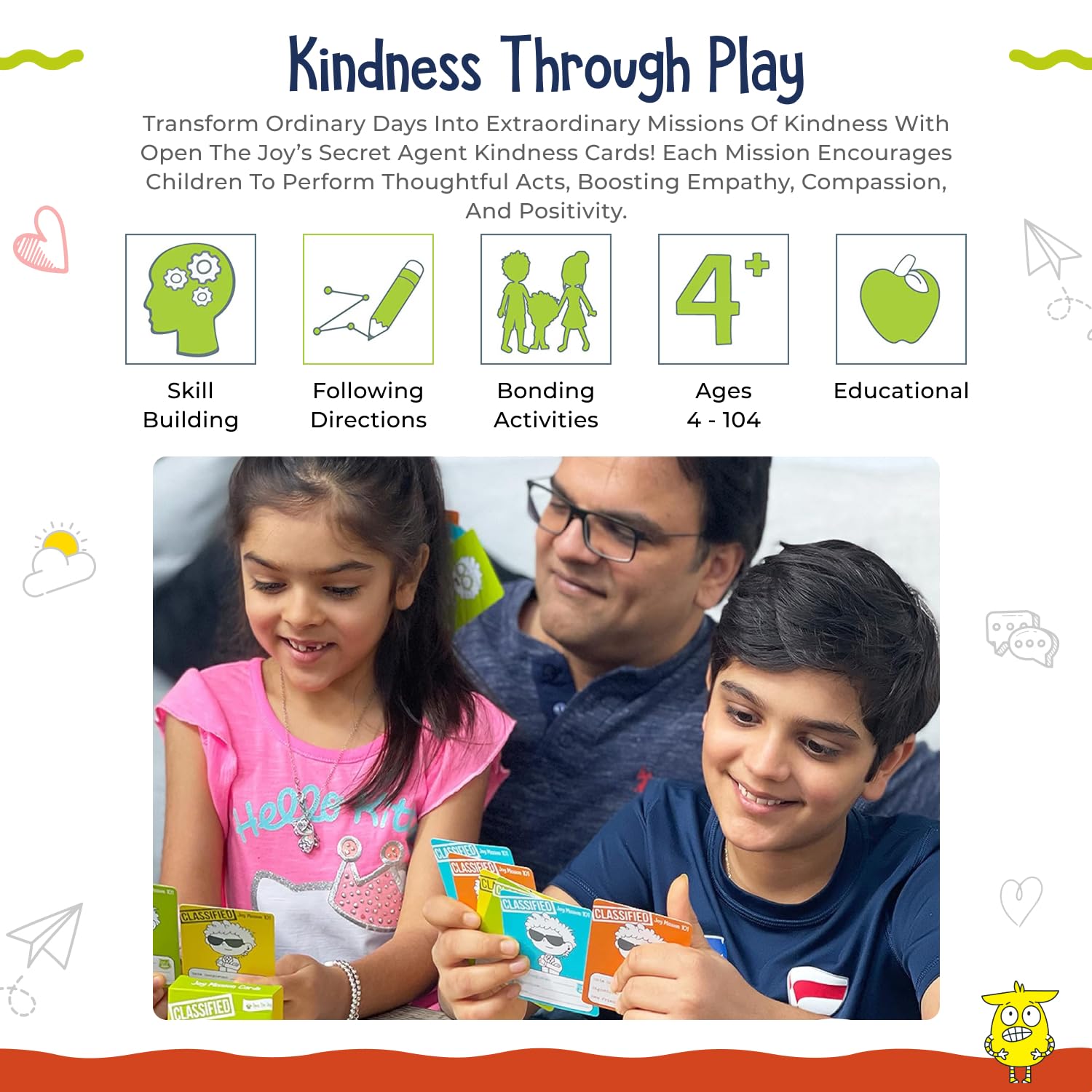 Open The Joy Kindness Mission Cards for Kids | 56 Secret Missions to Build Empathy, Compassion & Social Skills | Fun Screen-Free Activity Game for Families & Classrooms | Ages 4+ | SEL Learning Cards