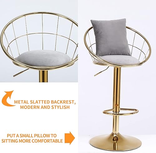 Miniatura 5 de Gangnamri Taburetes de bar giratorios, sillas de bar ajustables de altura de mostrador con respaldo y reposapiés, taburete de bar de cocina dorado