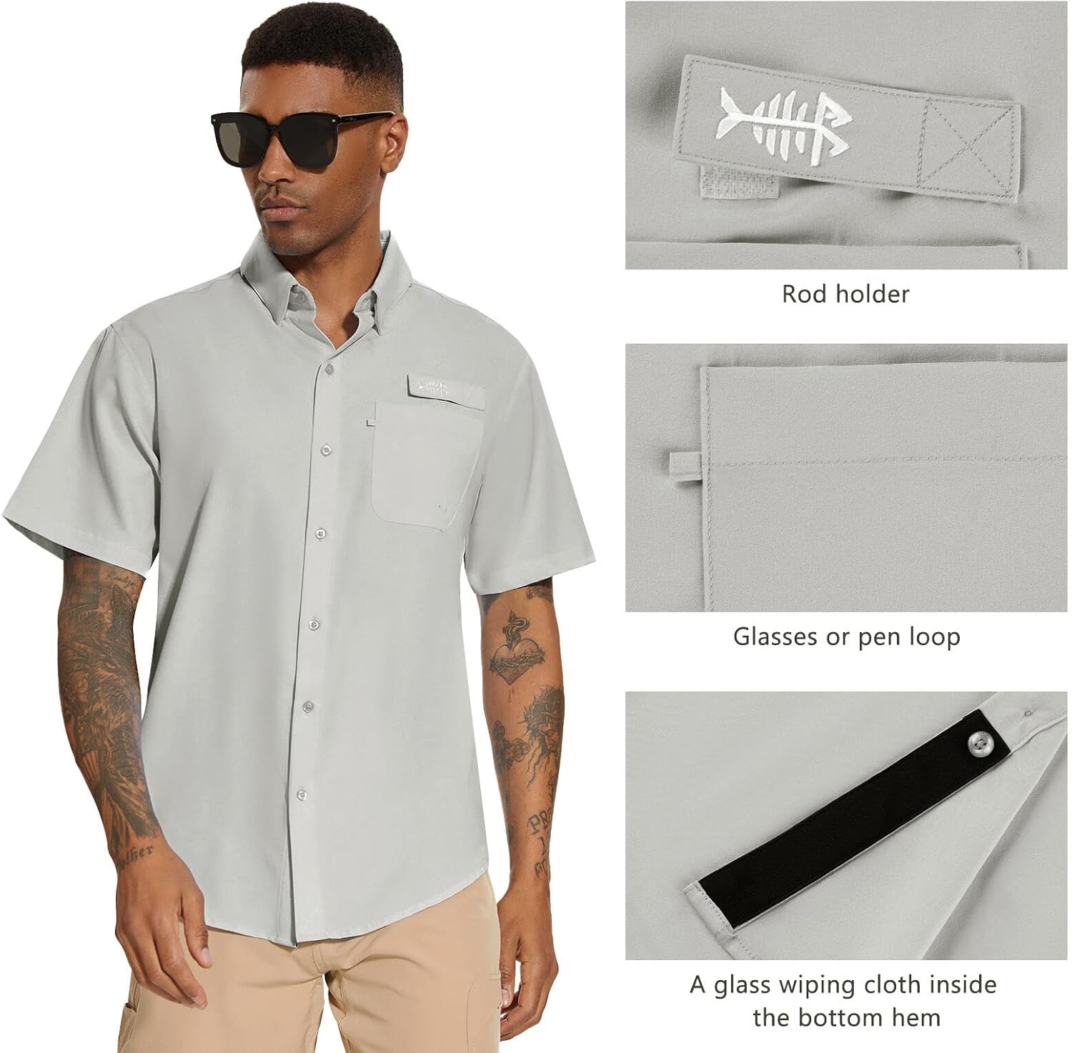 BASSDASH Men's UPF 50+ Short Sleeve Button Down Fishing Shirt Breathable Lightweight for Outdoors Hiking Camping