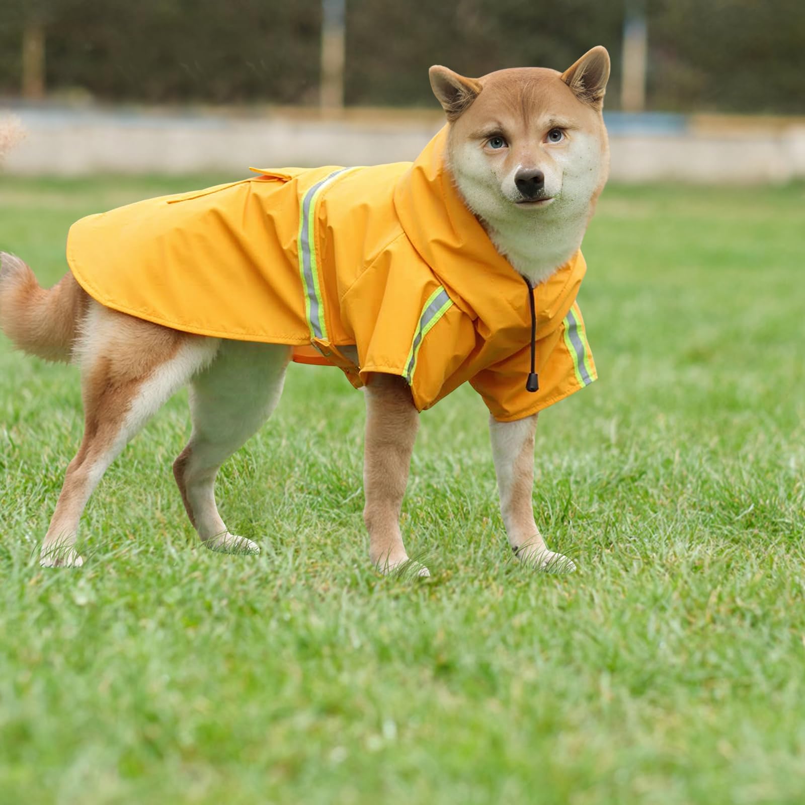 Amexo Impermeabile per Cani con Strisce Riflettenti Giacca da Pioggia Impermeabile per Cane con Regolabile Cappuccio Poncho Ultraleggero per Cani di Taglia Piccola Medio e Grande (XXL)