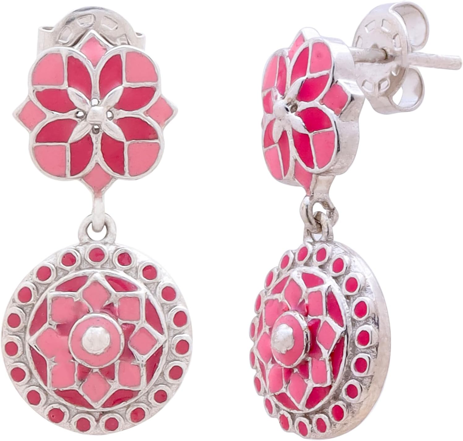 Hand-Enameled Lotus Jhumka Earrings for Women | Navicia Rosa Collection | Traditional Indian Ethnic Statement Dangle Earrings for Bridal & Festive Wear