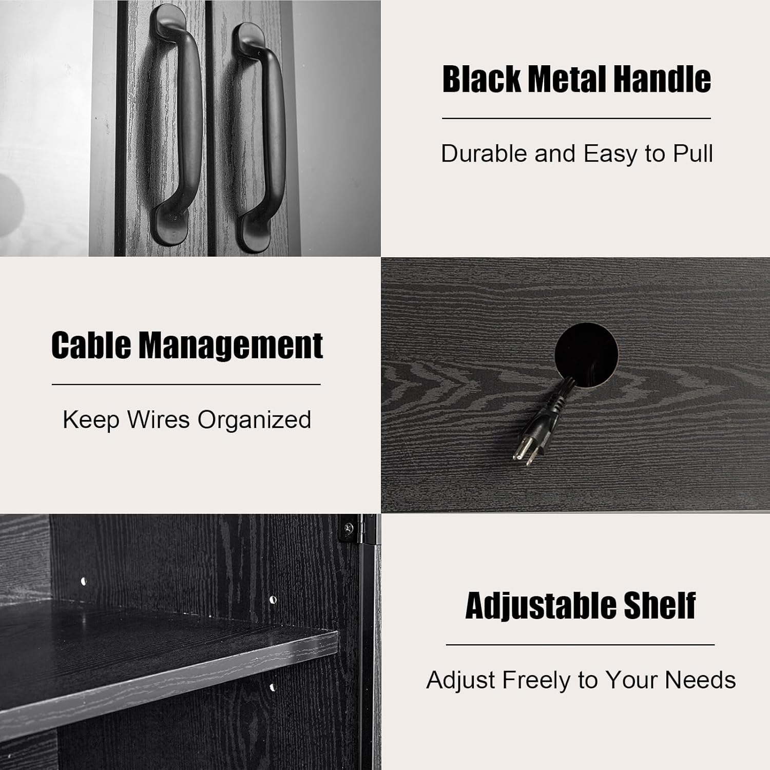 AMERLIFE 63" Sideboard, 6 Adjustable Shelves Sideboard Buffet Cabinet with 4 Doors, Accent Storage Credenzas for Dining Room, Living Room, Classic Black