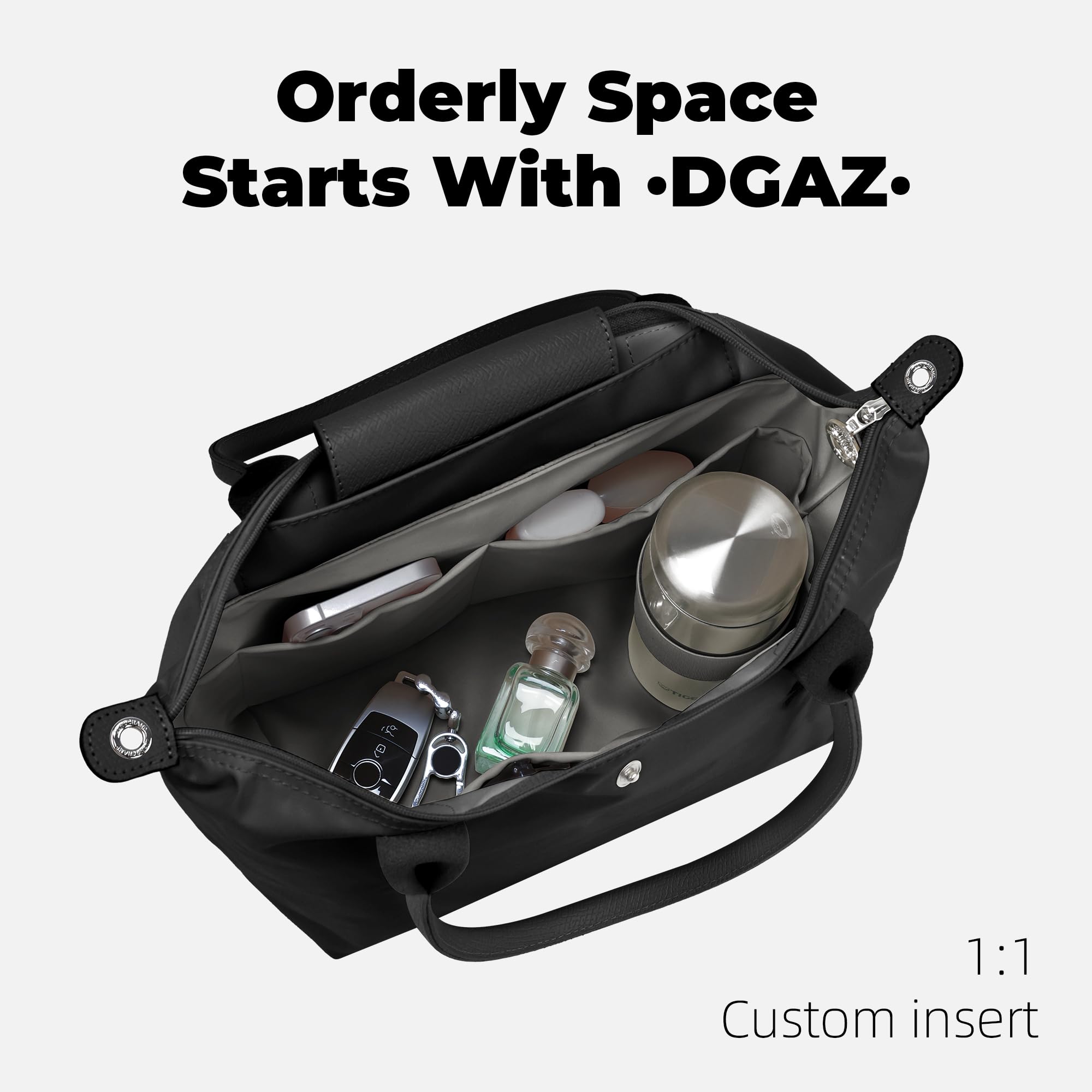 DGAZ Organizador de Bolso para Longchamp Le Pliage Energy, en Seda y Papel Dupont, con Bolsillo con Cremallera y Tira Sujeta-Botellas, Inserto para Bolsos Ligero (Gris Mouette, Energy XS)
