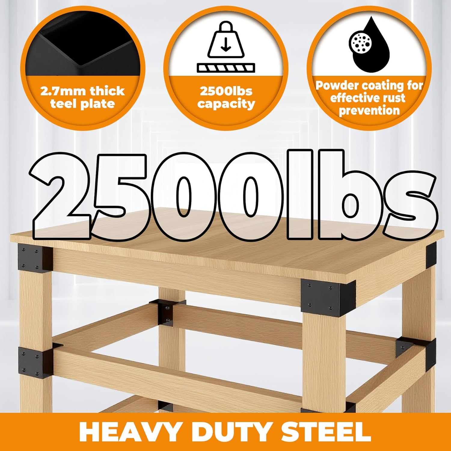 Heavy Duty Workbench Brackets Kit, 12 PCS 3-Way Right Angle Corner Braces for DIY 2''x4'' Wood, Steel Frame Building Plates for Workbench Table, Shelving, Garage Storage