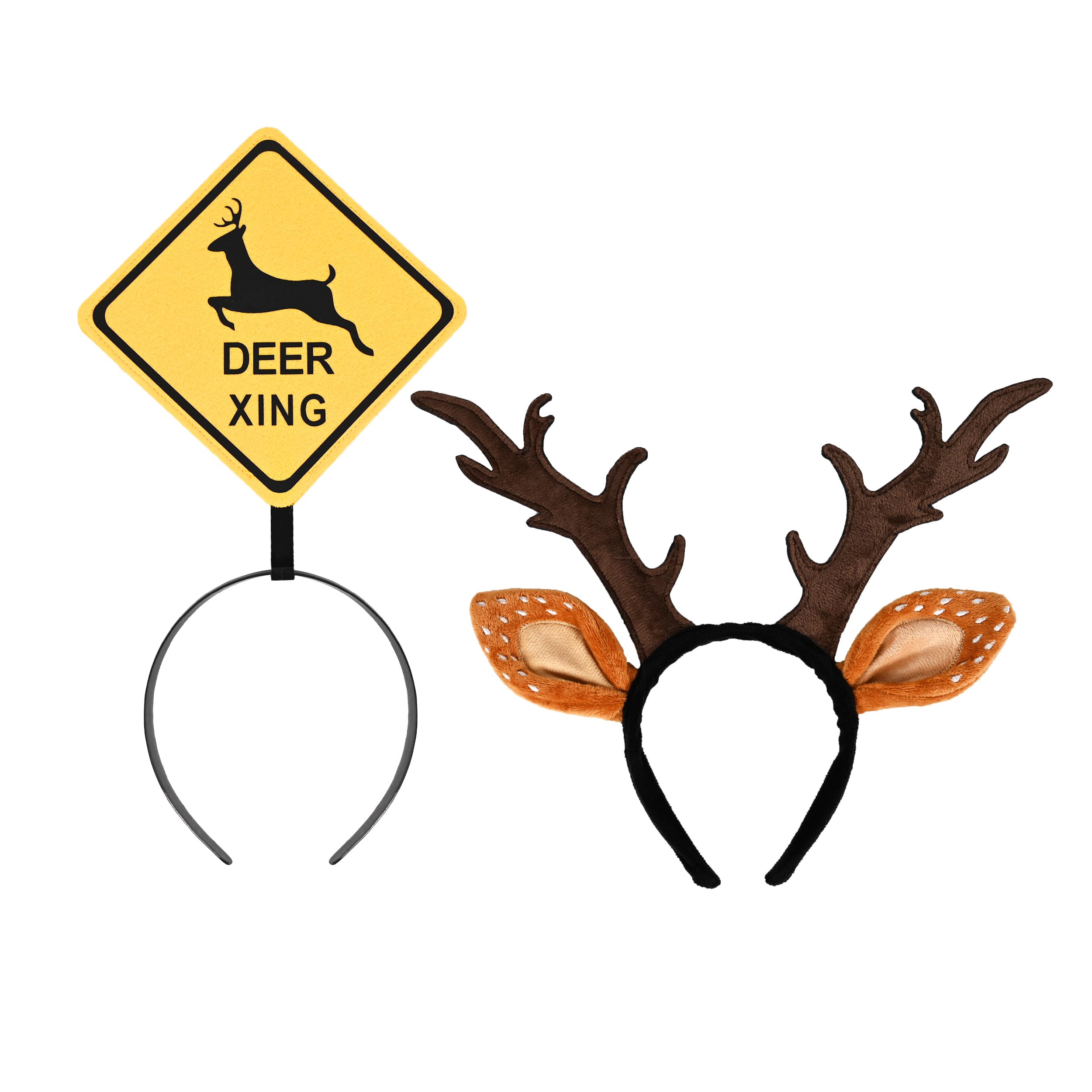 Gliquran 2 PCS Deer Crossing Sign Headband Couples Costumes for Adults Funny Deer and Hunter Costume Couple Halloween Accessories