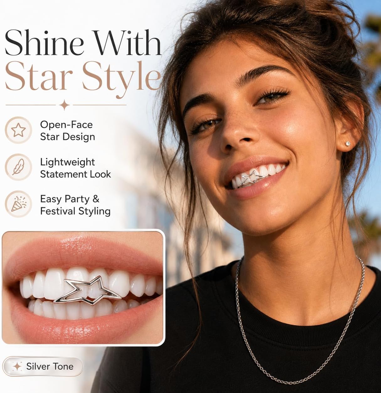 9 Pcs Open Face Grillz Set, Halloween Tooth Grillz for Men & Women (Silver)