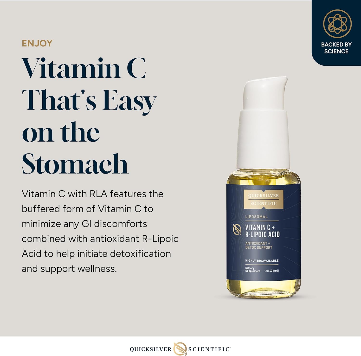 Quicksilver Scientific Vitamin C + R Lipoic Acid - Liposomal Vitamin C with RLA - Antioxidant, Detox & Immune Support Supplement - with Superior Absorption (50 ml)