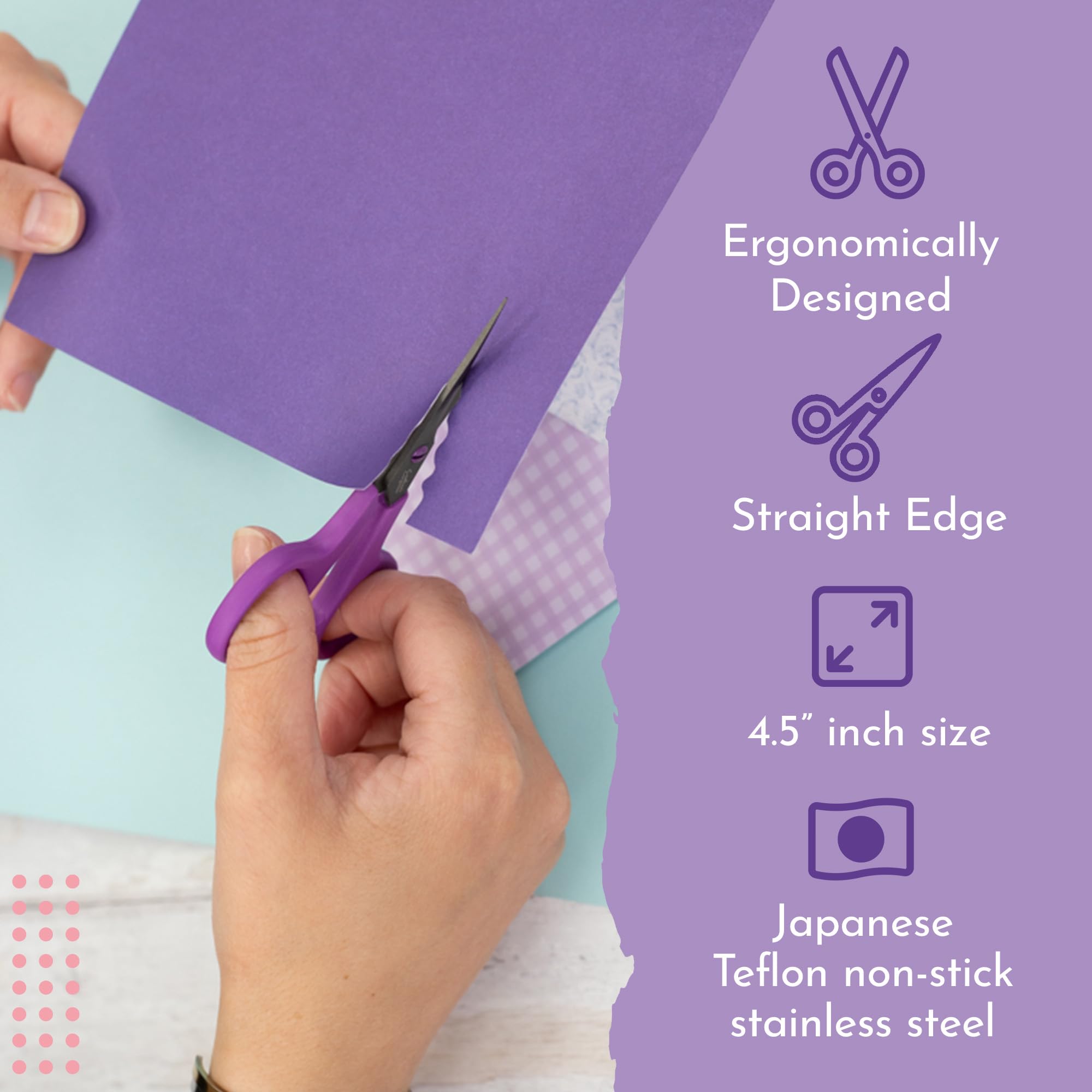 Crafter's Companion Sharp Craft Scissors For Adults - Japanese Precision Stainless Steel Blades - Non-Stick Teflon Coated - Ergonomic Design - Perfect for Paper, Card, Felt and Fabric -(4.5 Inch)