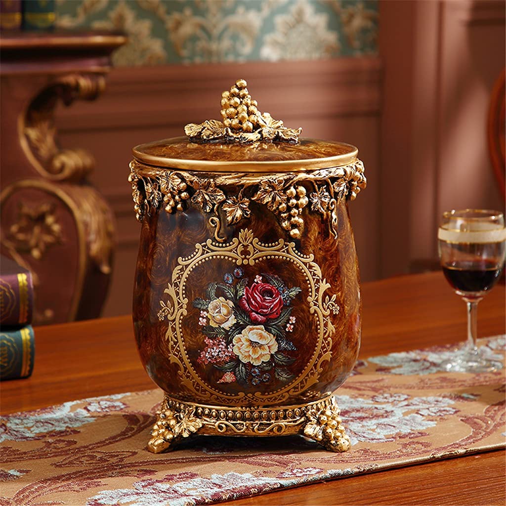 European Living Room Coffee Table Desktop Paper Basket Trash Can with Lid Household Decorations