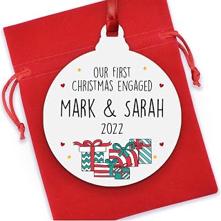Personalised Our First Christmas Engaged Bauble Decoration - Christmas Engagement Gifts for Couples - Wooden Hanging Ornament for Fiance - Fiance Gifts for Him - Engagement Christmas Decoration