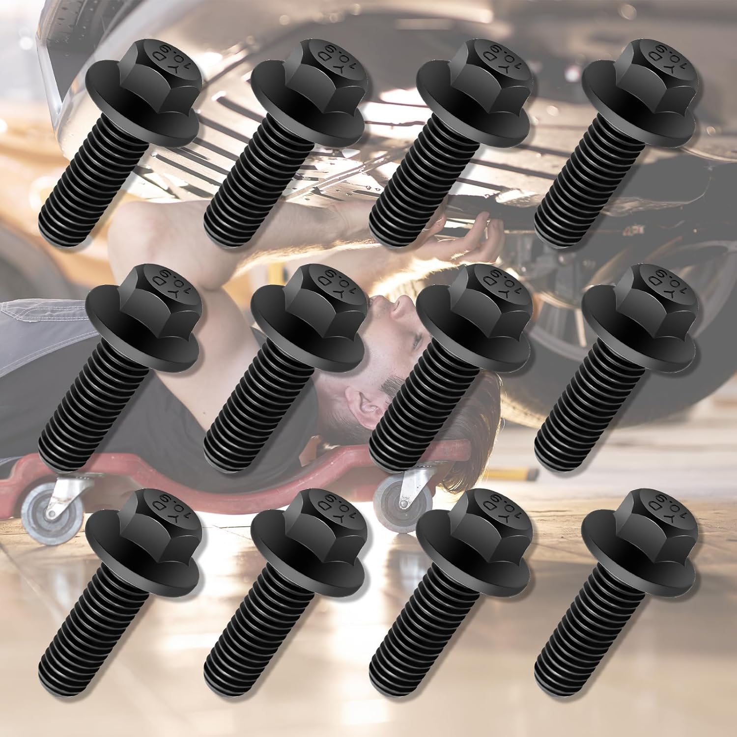 12PCS M8x1.25 Exhaust Manifold Bolts OEM#551696,Grade 10.9 LS Header Bolts Compatible with GM LS LT Series Pontiac Chevrolet,LS Exhaust Manifold Bolts Replacement Car Accessories