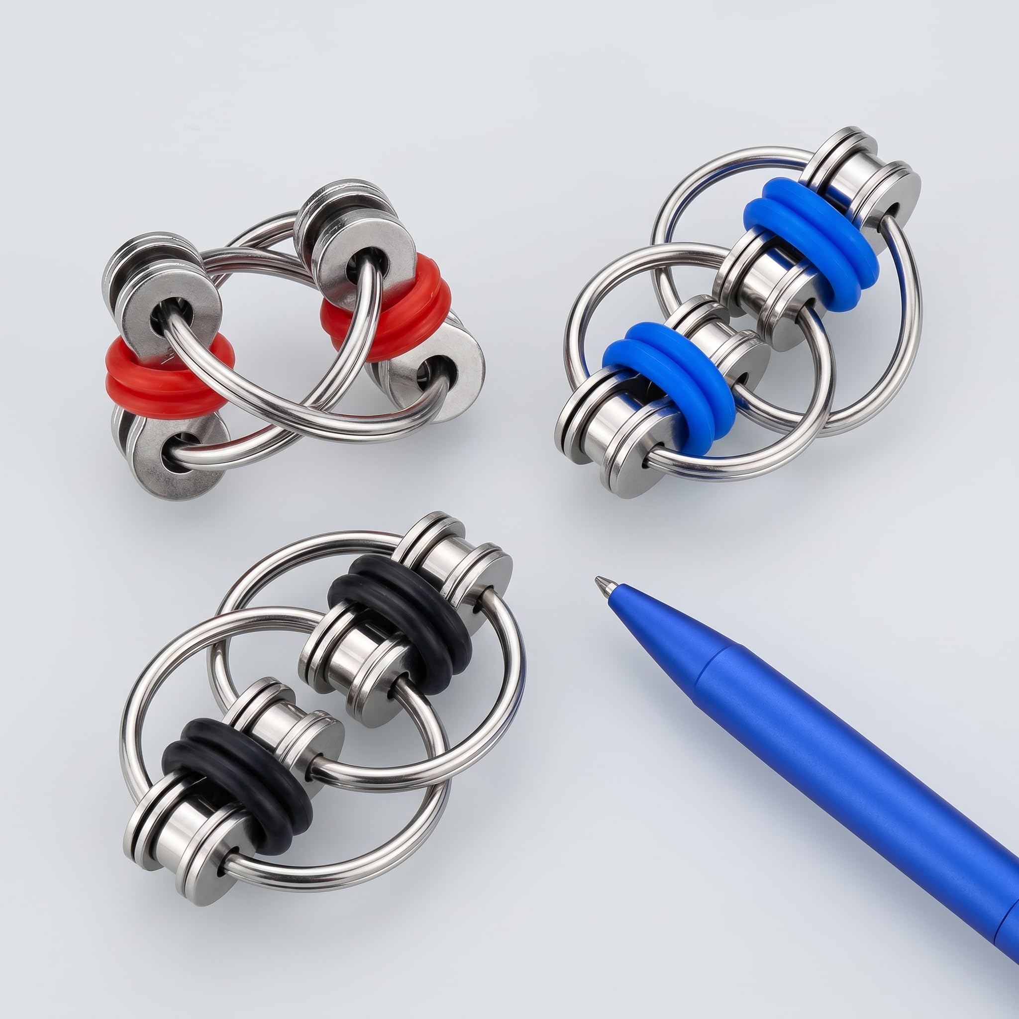TOPWAYS Flippy Chain – 4 Jouets Anti-Stress à Chaîne Fidget – Silencieux, Sensoriel Pour Adultes Et Enfants – Lot Noir, Bleu, Jaune, Rouge