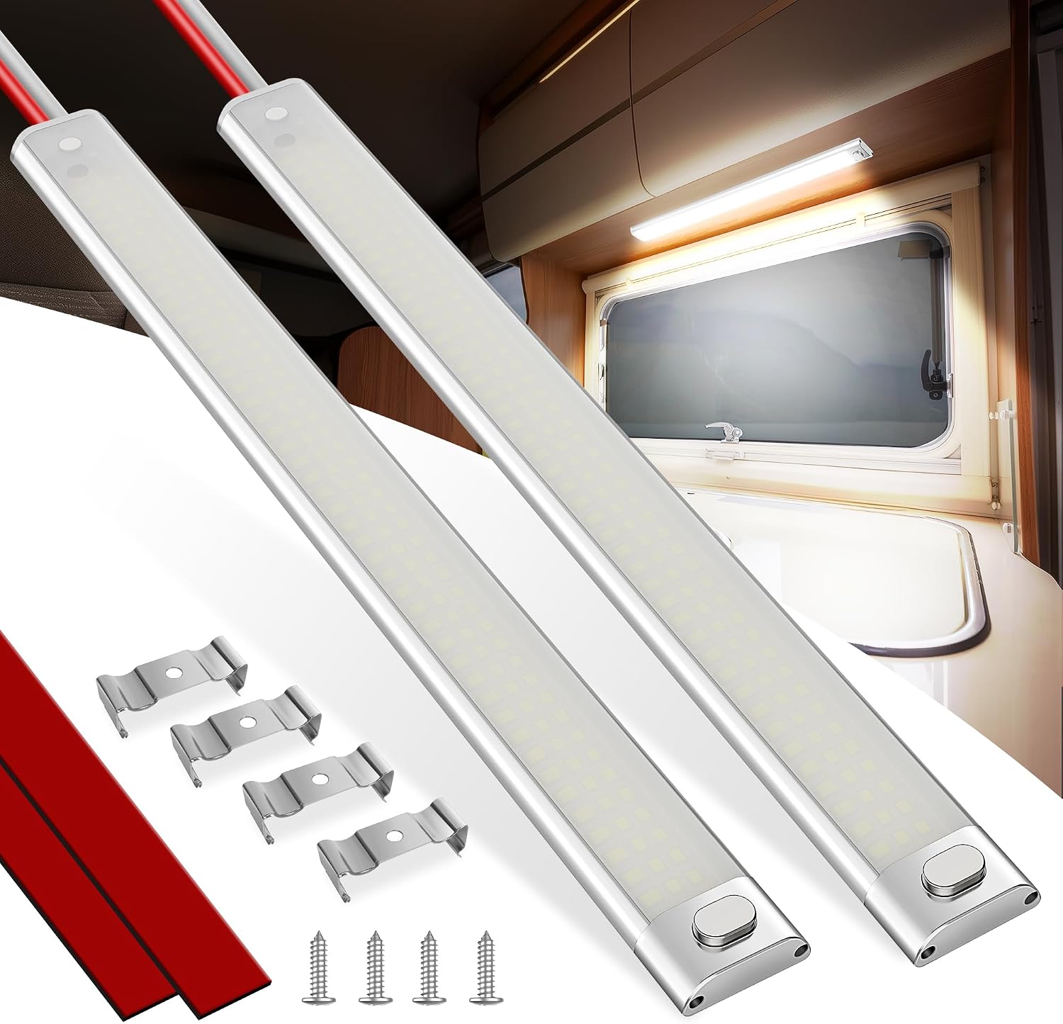 6 Inch RV Lights Interior with Smart Touch Control, LED Utility Awning Light White 6000K, IP68 Waterproof Aluminum for RV Trailers Travel Campers Cabinet SUV Truck MPV Hallway