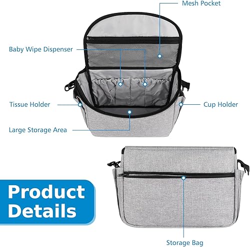 Miniatura 4 de Accmor Organizador universal para cochecito  Bolsa de cochecito de gran capacidad con correa para el hombro  Accesorios para Uppababy, Nuna, Doona,