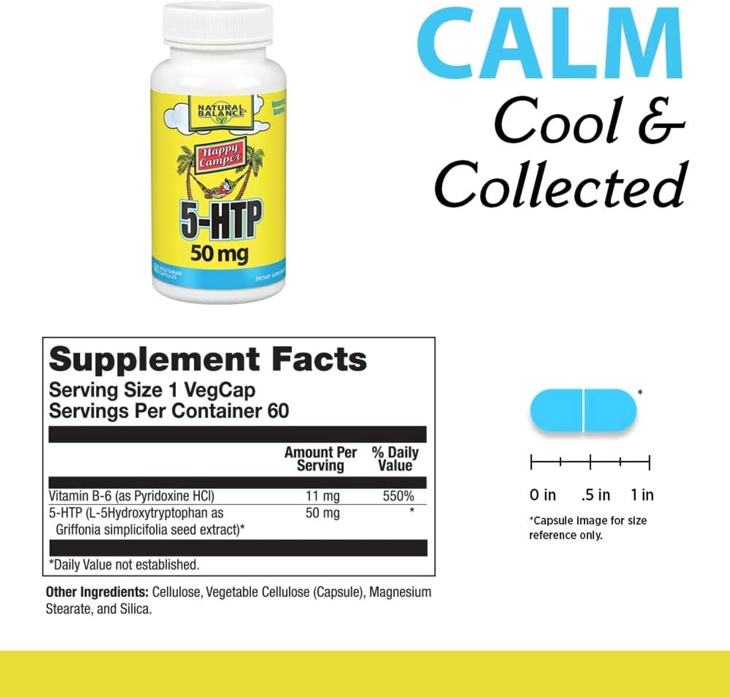 Natural Balance Happy Camper 5-HTP 50 mg - 60 Vegetarian Capsules - with Vitamin B-6