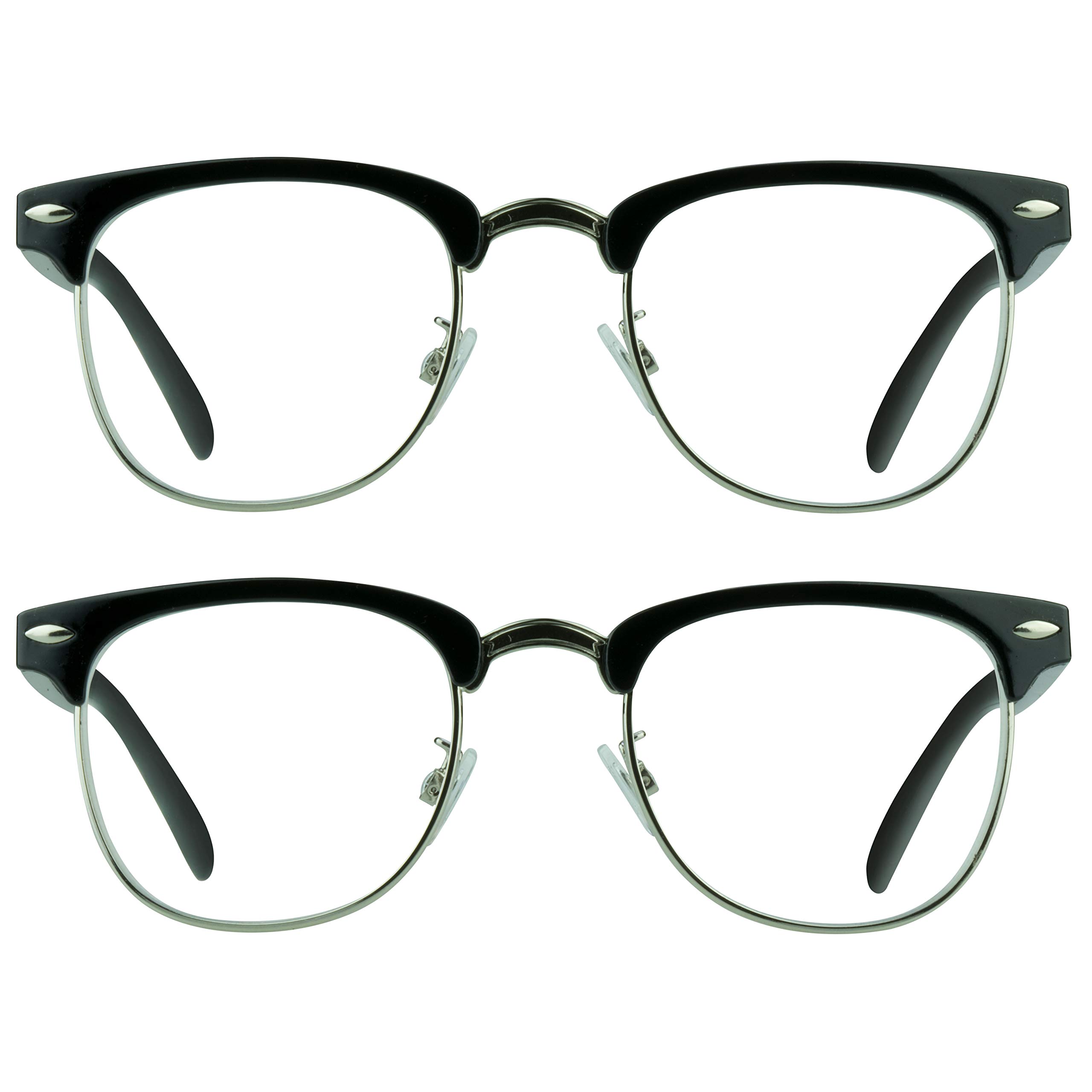 proSPORT Combo Reading Glasses +1.75 Black Silver Frame Horn Rimmed Vintage Classic Semi Rimless Unisex