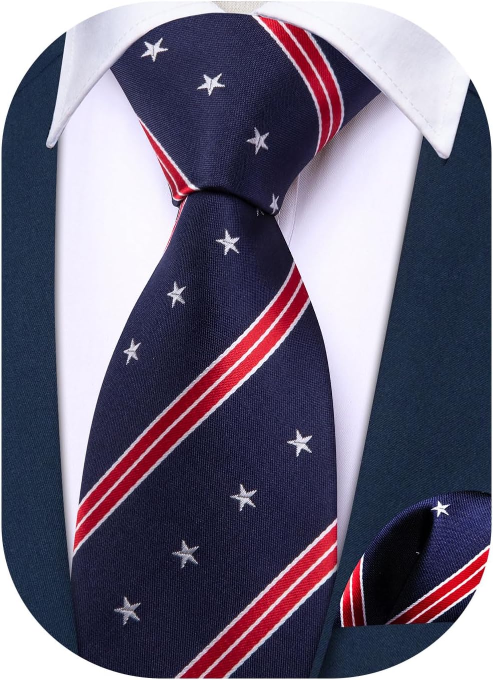 Barry.Wang Boy's Necktie Regular Silk Woven Stripe Solid Tie Pocket Square