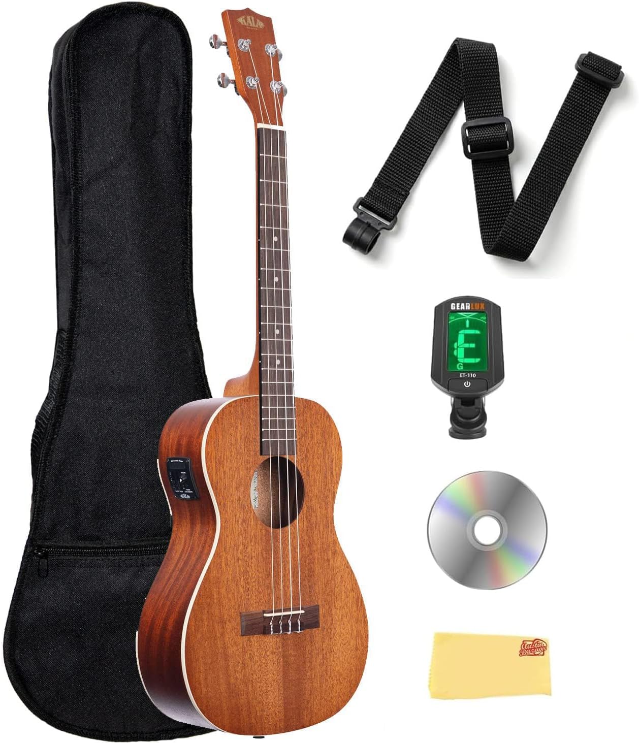 Kala KA-ASCP-T Solid Cedar Top Pau Ferro Tenor Ukulele with Hard Case, Strap, Tuner, Austin Bazaar Instructional DVD, and Polishing Cloth