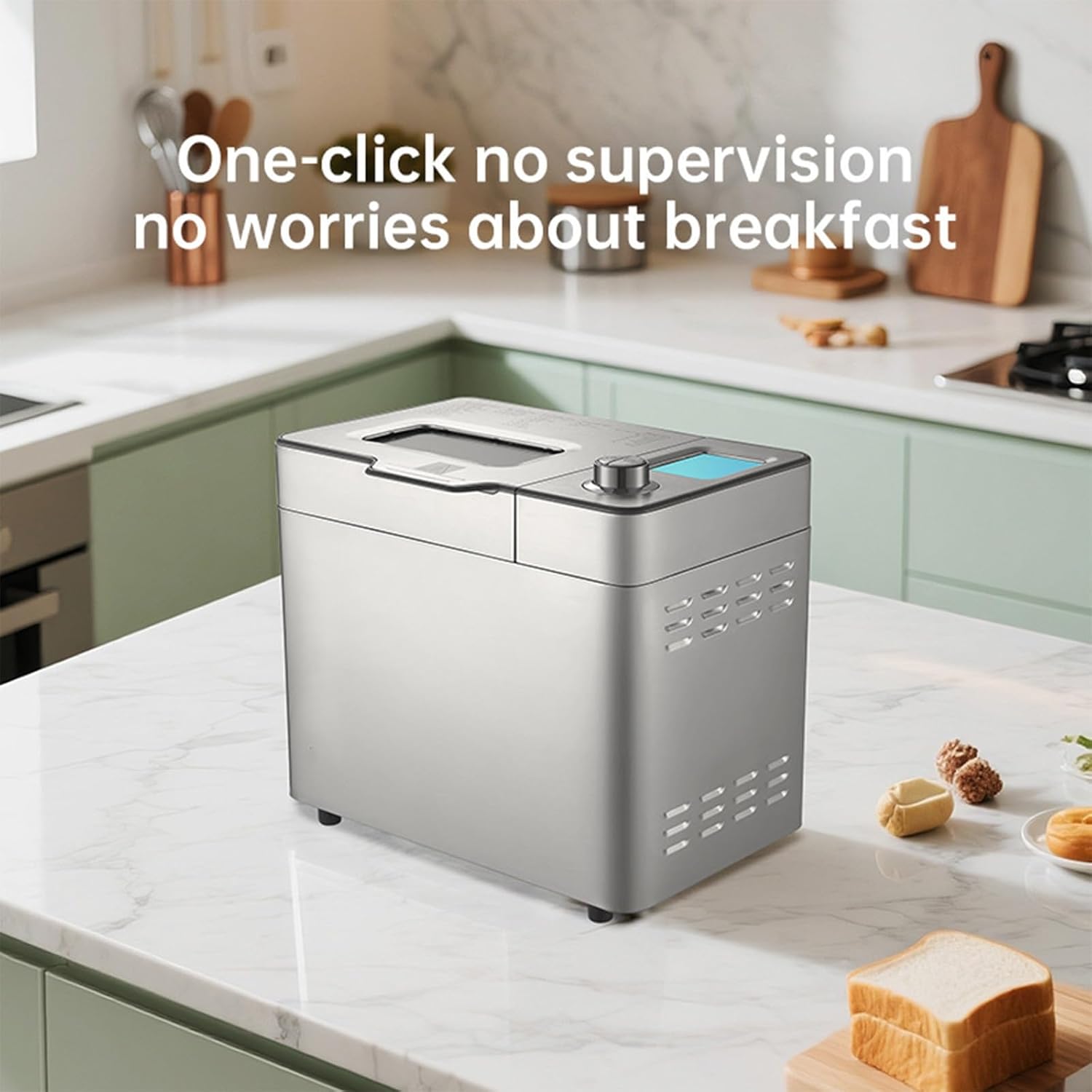 2LB Bread Maker Machine, Multifunctional Bread Maker, 25 Smart Programs & Custom Settings, Stainless Steel, Beginner-Friendly Controls, Easy to Clean, for Both Household and Commercial Use