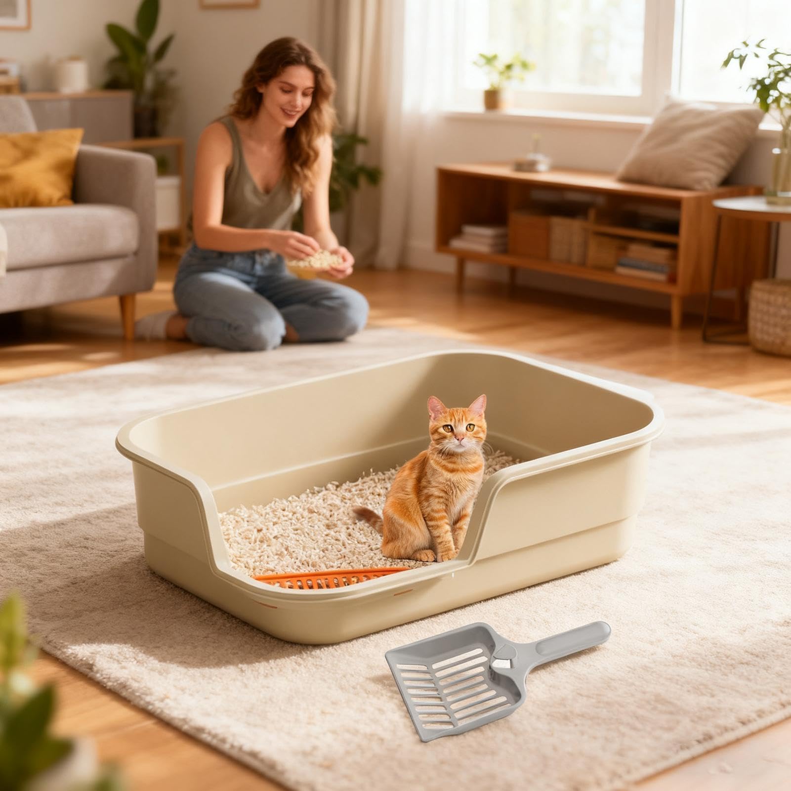 Katzenstreukasten Halb Umschlossen Einfache Reinigung Mit Schaufel