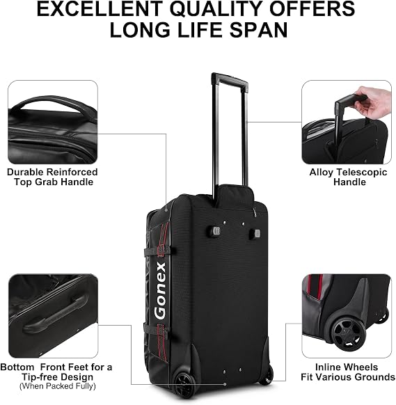 Gonex Rolling Duffle Bag with Wheels, Waterproof PVC Luggage, 25 in, Black