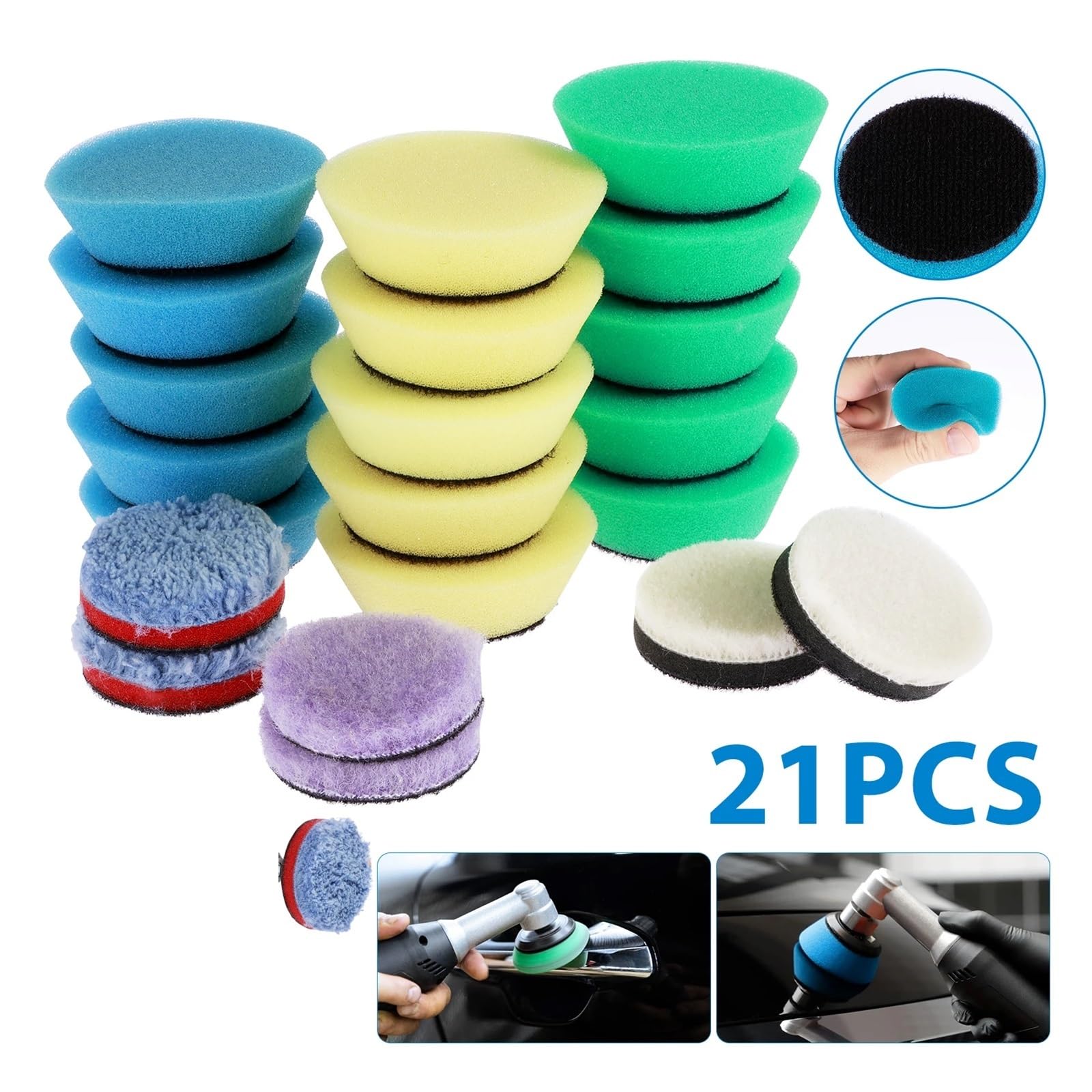 Kit de almohadillas pulido microfibra lana, 21 Uds., 1,5 pulgadas | Pequeñas almohadillas for espacios estrechos y reparación local de rayones de pintura.