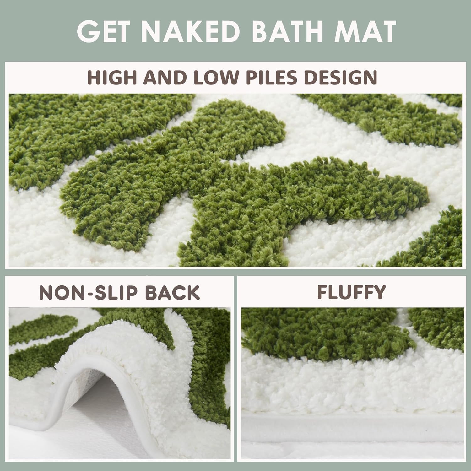 Large Irregular Get Naked Bath Mat Green - Funny Bathroom Rugs, Small Cute Bathroom Decor, Non-Slip Sage Green Rugs 38" x 21"