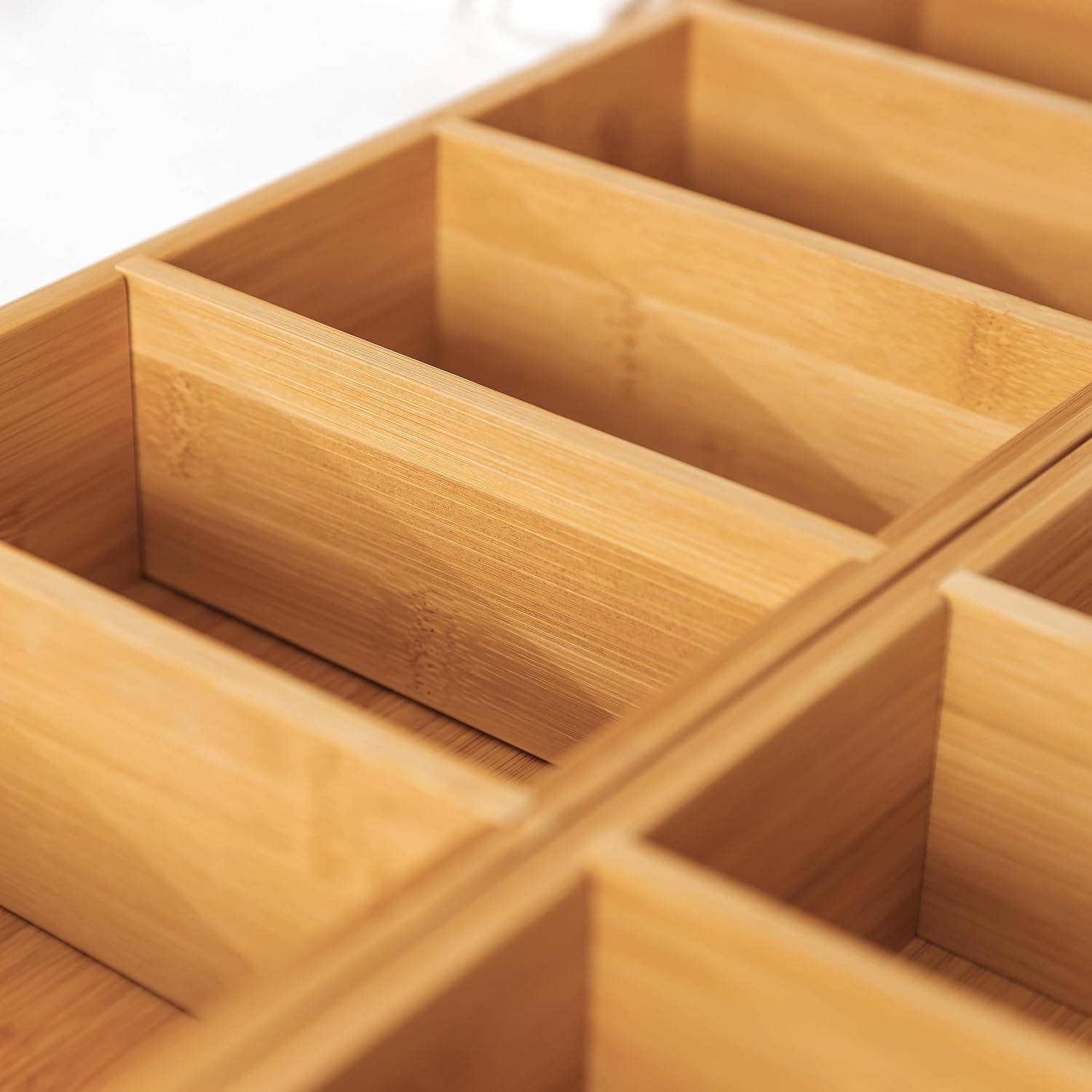 KitchenEdge Premium Kitchen Utensils and Junk Drawer Organizer – Small 5-Compartment Design with 4 Removable Dividers, Non-Slip Feet, 100% Sustainable Bamboo, 2 Pack