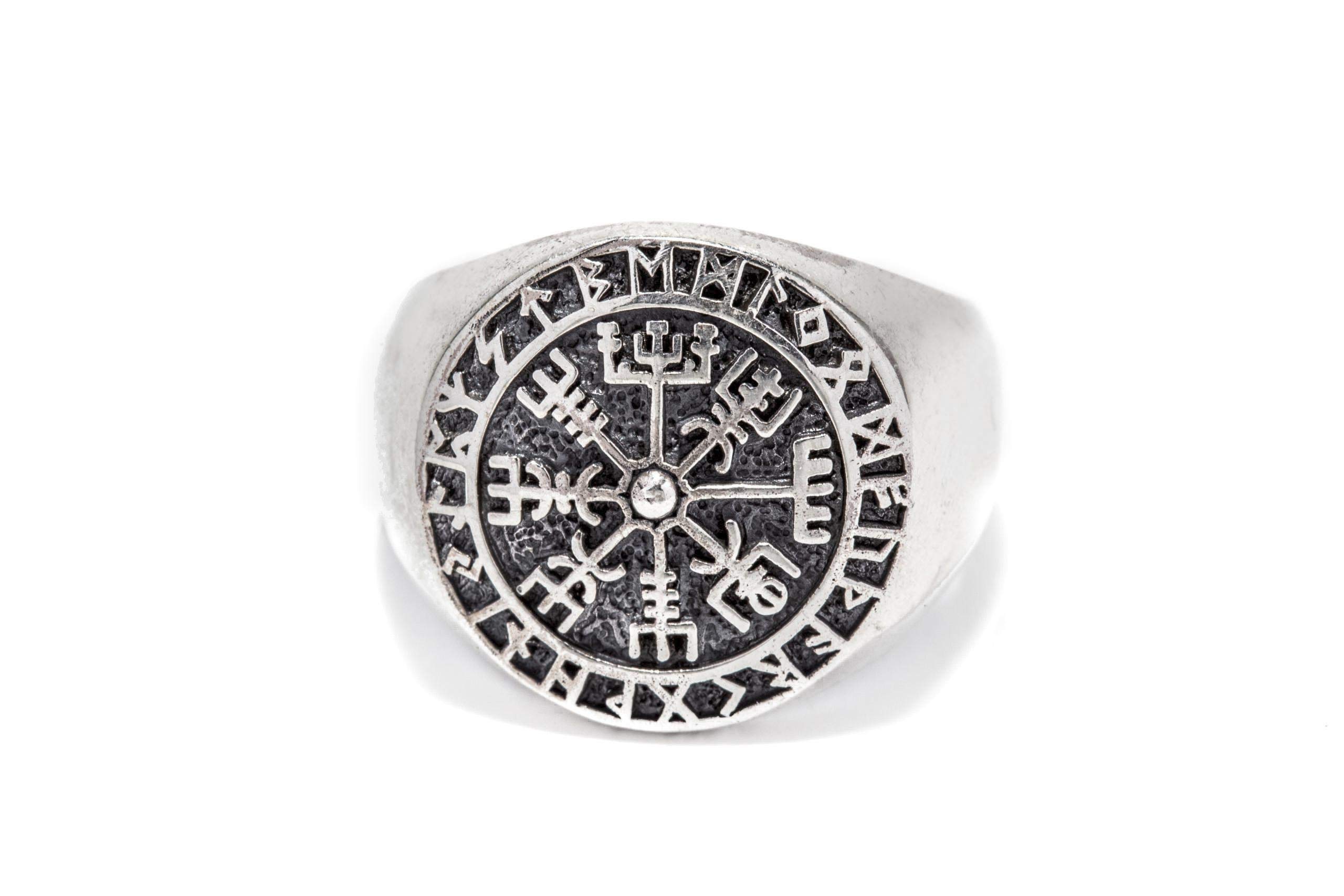 Windalf 925 Sterlingsilber Runen Vikings Ring VEGVISIR 18 mm Wikinger Kompass Siegelring