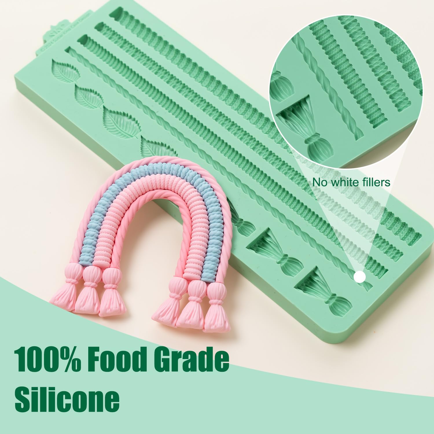KALAIEN Molde de fondant de cuerda de cáñamo, molde de silicona de cuerda de punto de perla, decoración de pasteles de macramé para hornear galletas, moldes de arcilla, azúcar, chocolate, dulces,