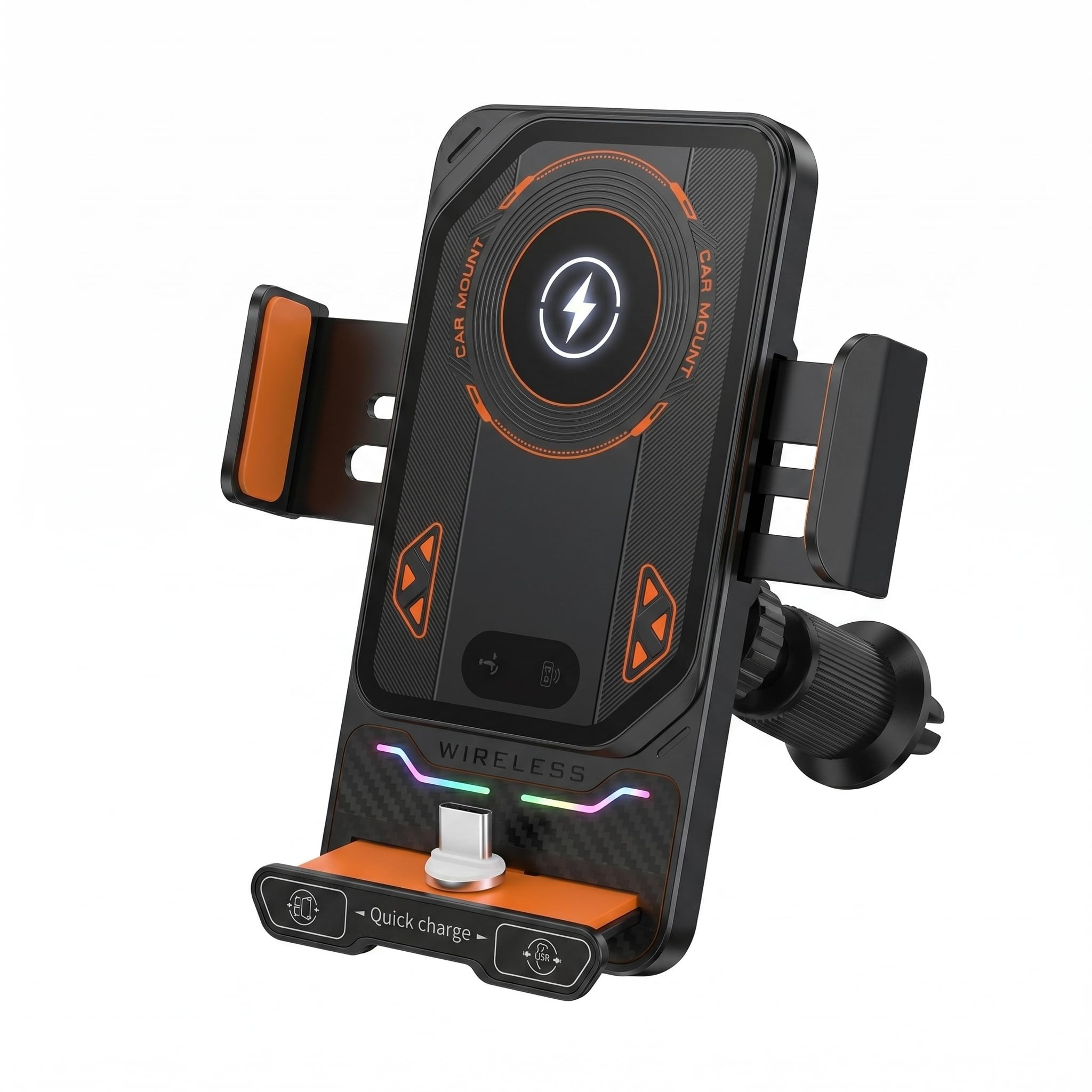 F6 15W Wireless Car Charger Mount, Smart Auto-Clamping Phone Holder with Infrared Sensor, 360° Air Vent Car Mobile Stand, Type-C Fast Charging for Qi-Enabled Smartphones-image-0