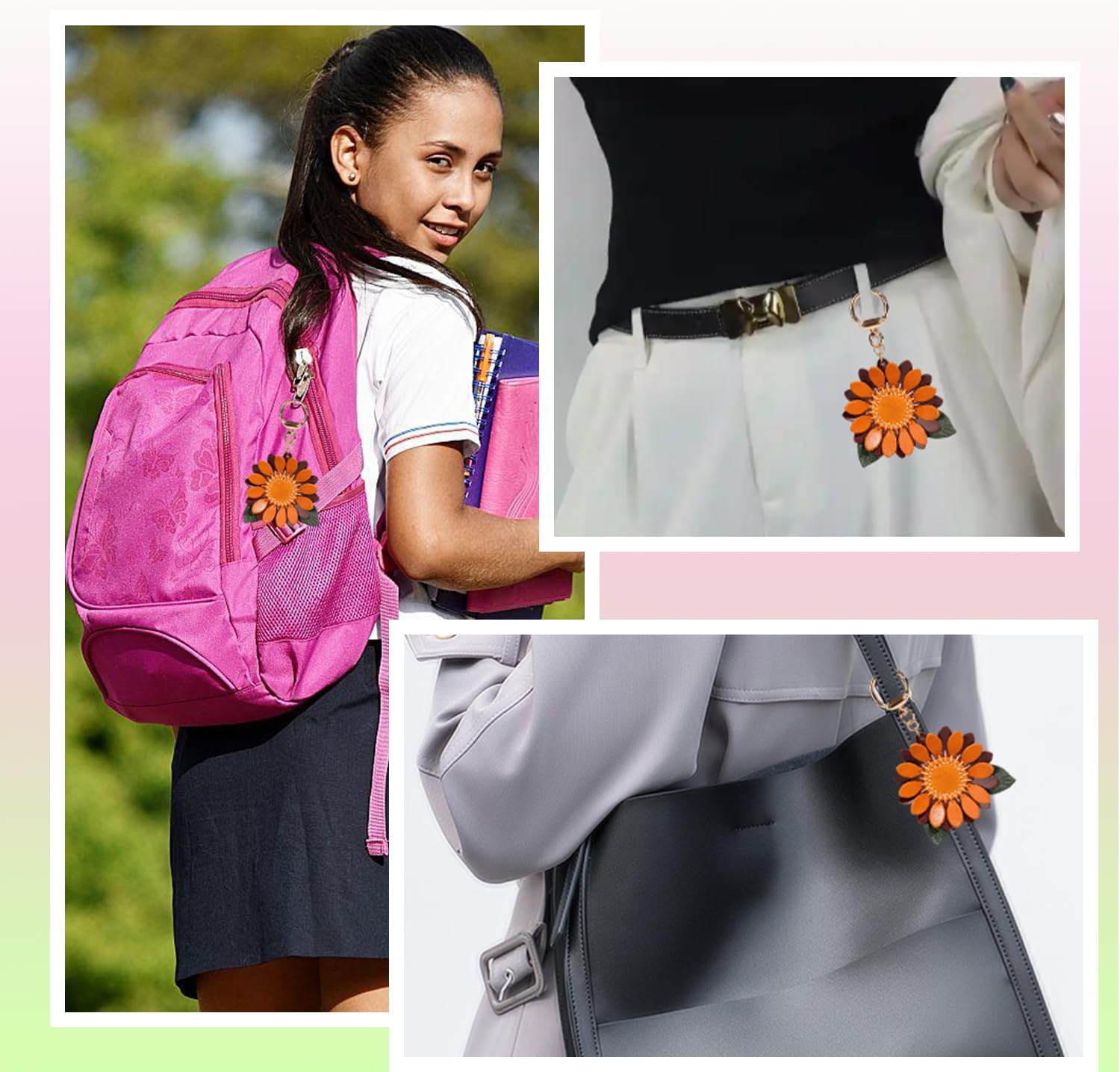 Genuine Leather Leaf Flower Decorative Keychains,Boho Accessories Cute Leather Flower Keyring for Women Gifts Wallet Bag Ring Pendant Charms - Image 4