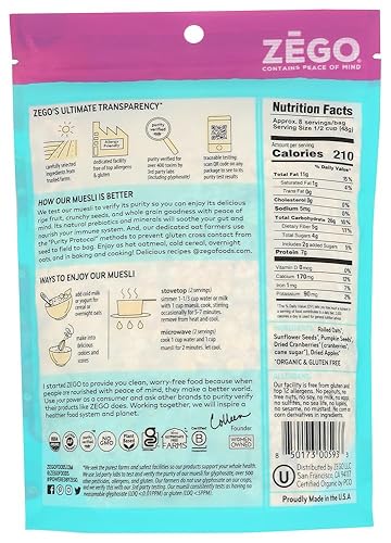 Miniatura 14 de ZEGO Foods Organic, Superfood Avena y Muesli, certificado sin gluten (Cinnamon Twist) 13oz
