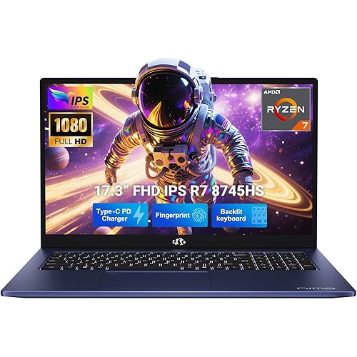 NIMO 17.3" Gaming-Laptop, 8 Cores AMD Ryzen 7 8745HS 32GB DDR5 RAM 1TB SSD (Beat R9 6900HX, up to 4.9GHz) Radeon 780M GPU IPS FHD 100W Type-C Fingerprint, Backlit Keyboard