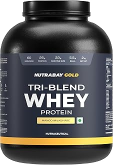Gold Tri Blend Whey Protein Powder - 2kg, Mango Milkshake | 25g Protein, 5.5g BCAA | Concentrate, Isolate, Hydrolyzed Protein | Muscle Growth & Recovery | Gym Supplement for Men & Women