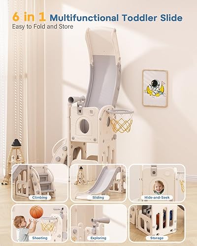 Miniatura 4 de Babytronic Tobogán para niños pequeños, tobogán 6 en 1 para niños pequeños de 1 a 3 años, juego de escalador para interiores y exteriores, tobogán