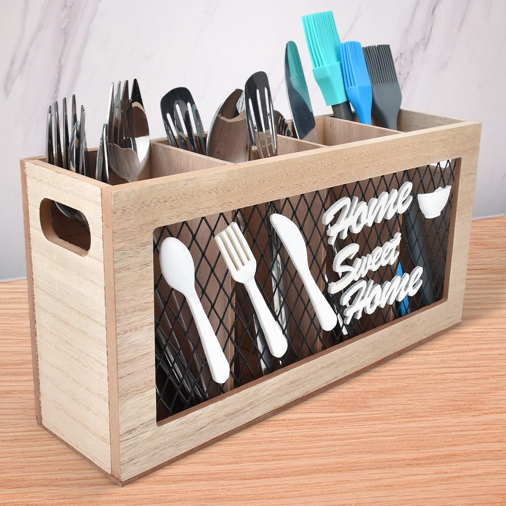 Adertoswood Utensil Holder Essentials Wooden Cutlery Holder