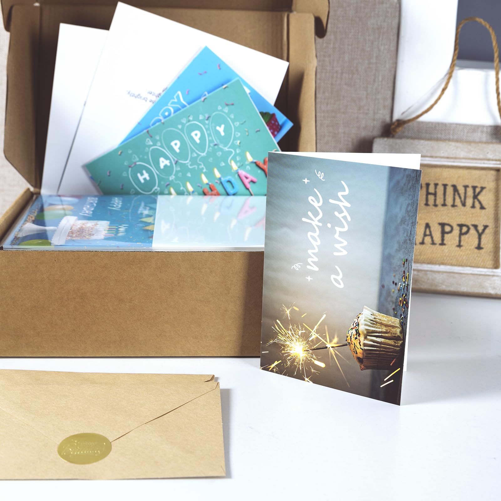 160 tarjetas de feliz cumpleaños con sobres, tarjetas de cumpleaños a granel con mensaje genérico corto en el interior, 20 diseños únicos, 4 x 6 pulgadas, surtido de tarjetas de cumpleaños para