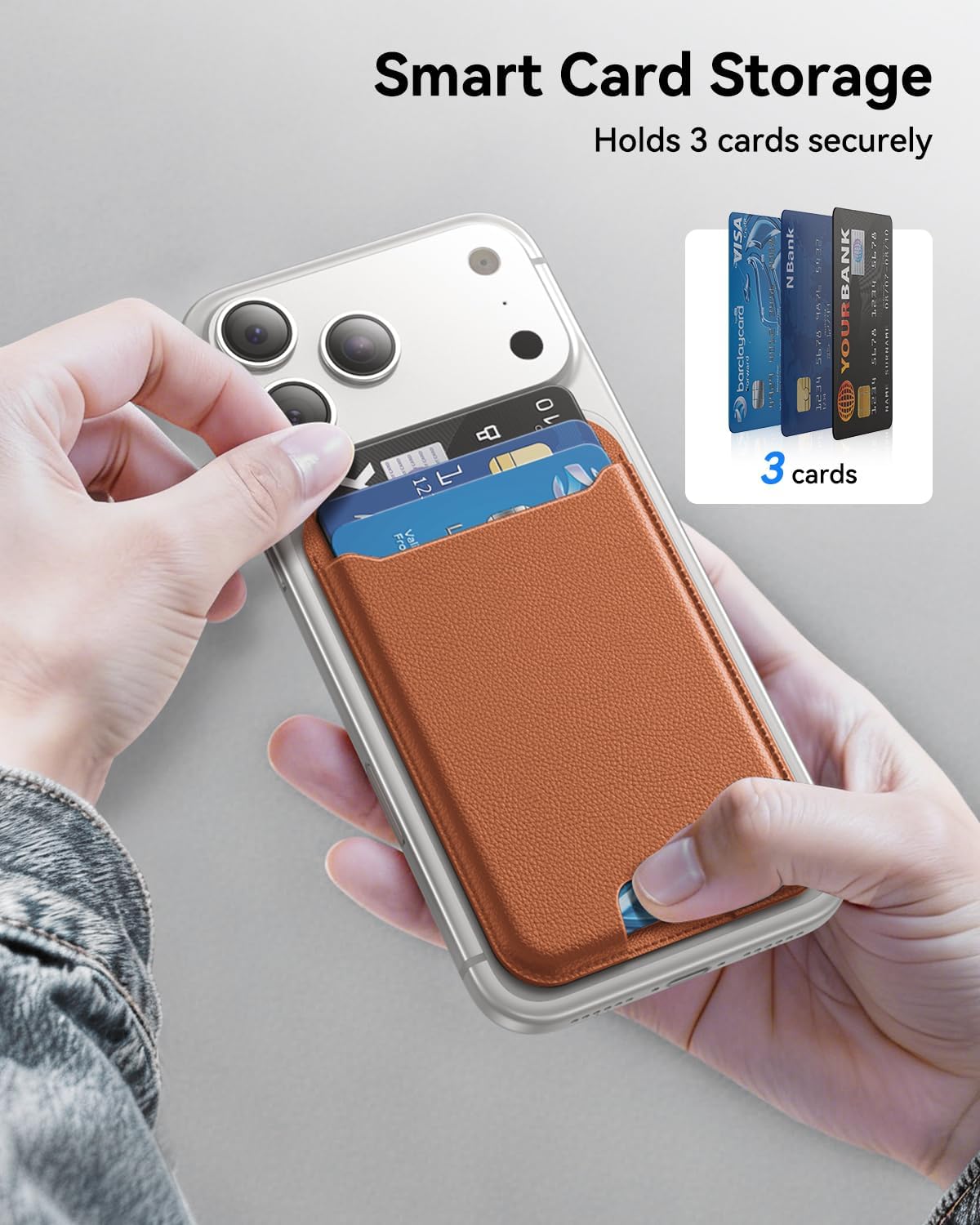 for MagSafe Wallet, 3 Cards Holder, Slim Magnetic Phone Wallet for iPhone 17/16/15/14/13/12 Pro Max Plus Air Series,RFID Blocking Vegan Leather,Brown - Image 6