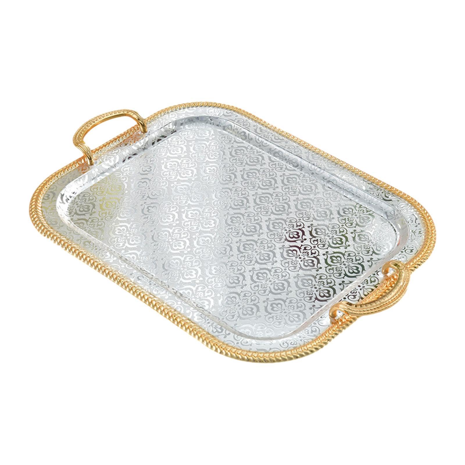 Bandeja para Servir, Soporte para Tazas de Té, Bandeja de Postre de Hierro con Asas, Bandeja Decorativa, Bandeja para Comida para Restaurante, Hogar, L