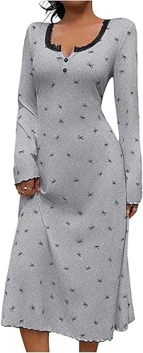 Verdusa Women's Coquette Lace Bow Nightgowns Button A Line L