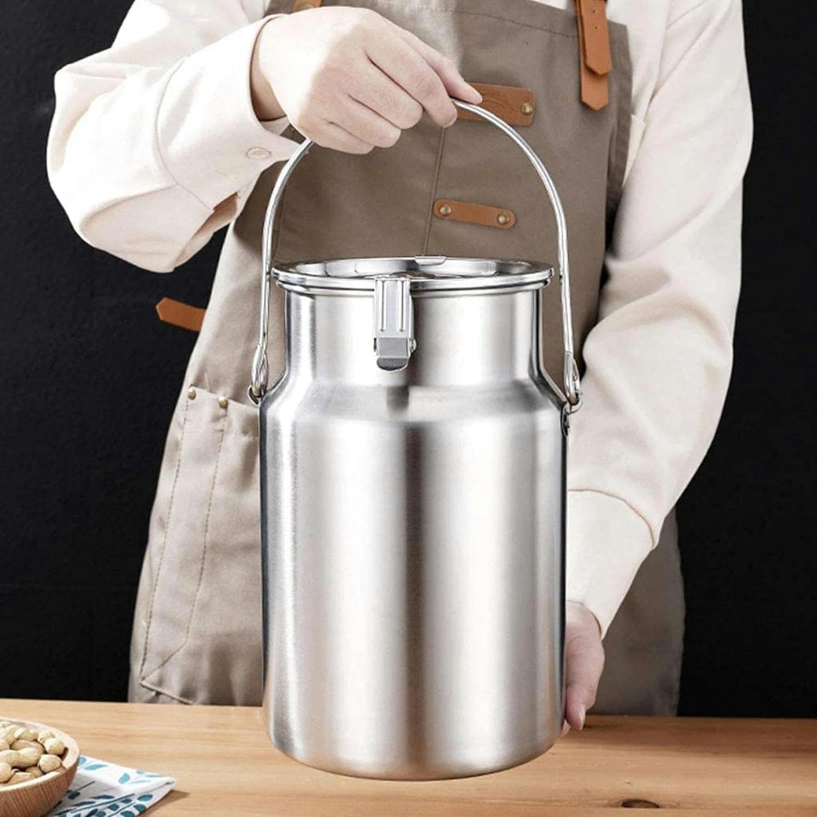 Dzbanek do transportu mleka, 10 l, ze stali nierdzewnej przeznaczonej do kontaktu z żywnością, wiadro na mleko, wiadro na wino, z zamkniętą pokrywką, do pojemnika na płyny