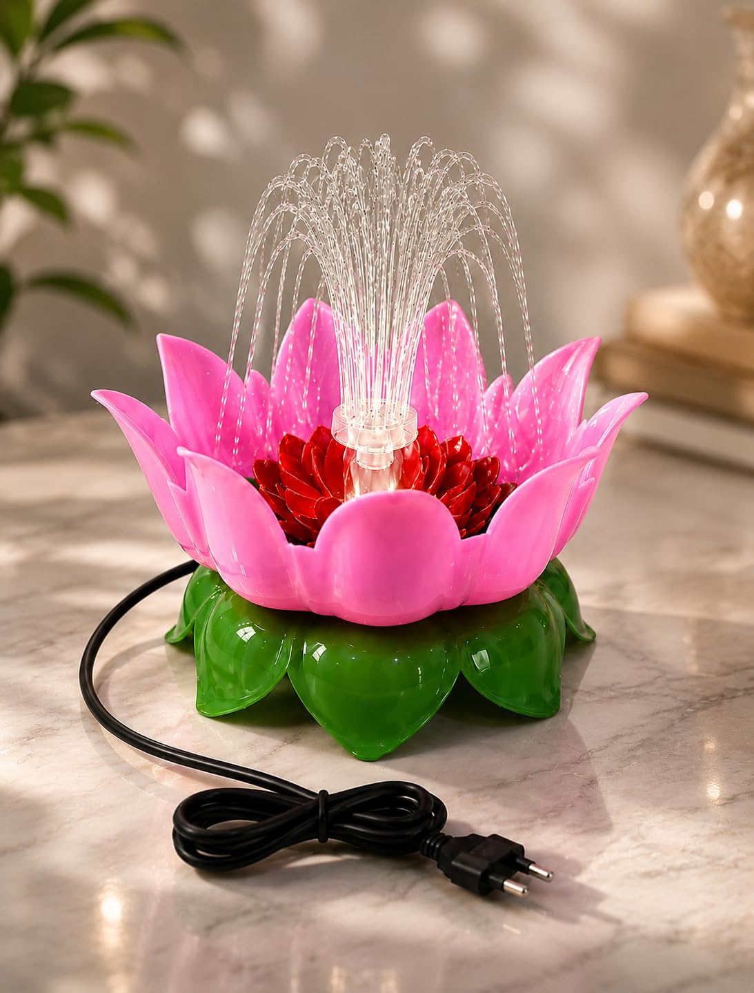 Water Fountain for Home Temple & Pooja Room | Decorative Table top Water Fountain with LED Light for Laddu Gopal Ji, Krishna, Radha. Lotus Water Fountain. | Religious Mandir Decor Item.-picture-11
