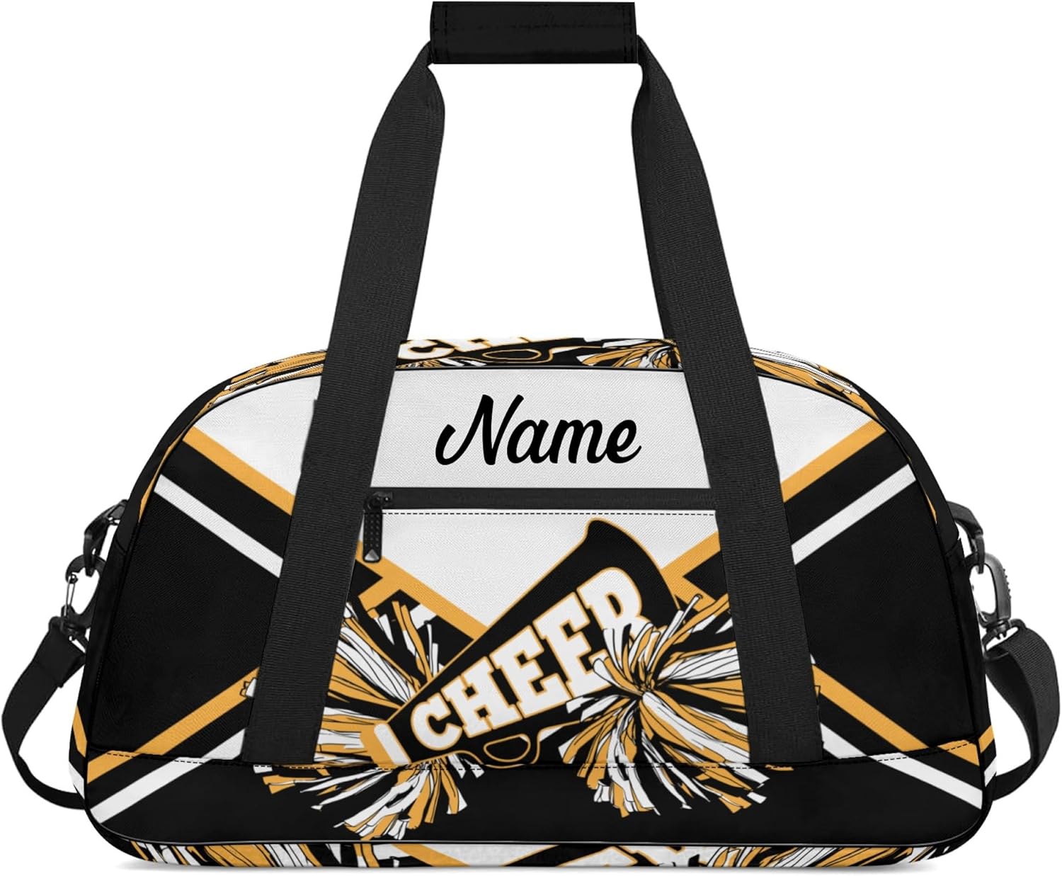 Personalized Cheerleader Duffle Bag with Name Custom Gym Travel Sports Bag for Women Cheer Team (Black&White&Gold)