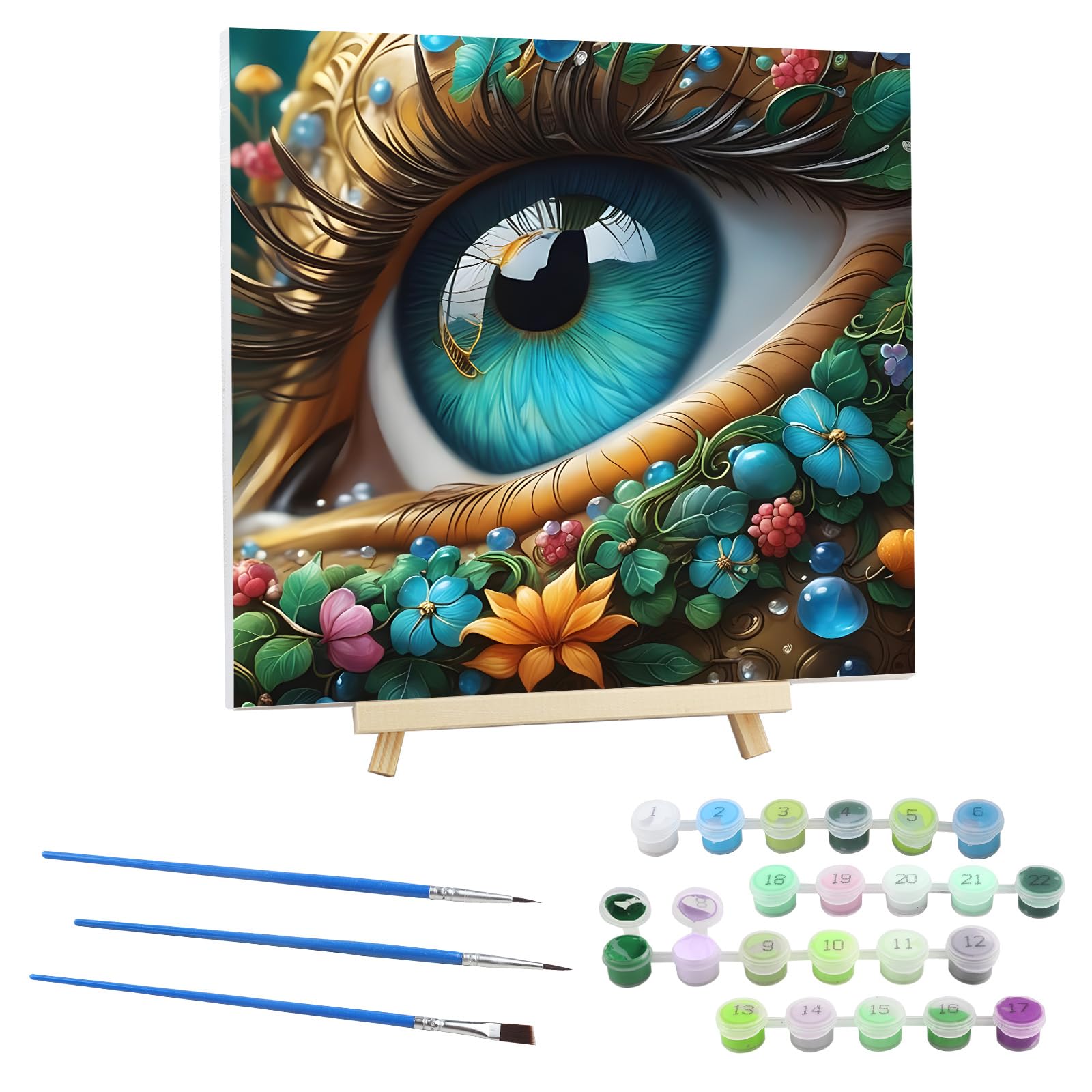 EOBROMD Flores Pintar por Numeros Adultos con Marco, Cuadros para Pintar por Numeros Ojos, Lona sin Pliegues Pintura al Colorear por Numeros con Caballete, Decoración del Hogar 30x30cm