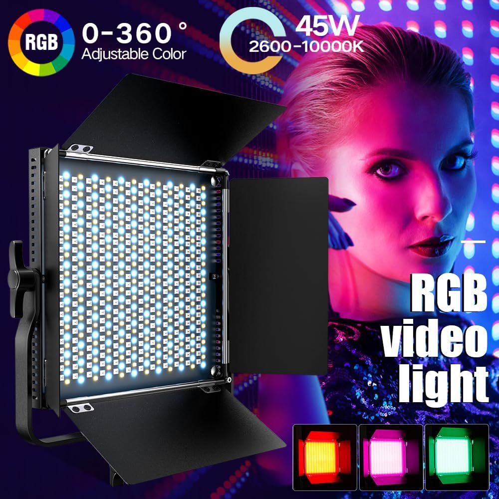 Photography Light 45W RGB Led Panel Color Studio Lights Video Recording with APP Control Reflector Video Lighting for YouTube Studio 2600k-10000k CRI 97+ HSI 360Full